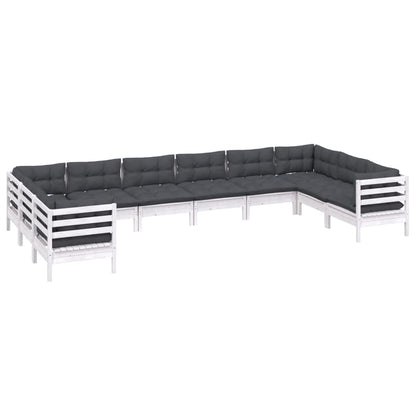 10 pcs conjunto lounge de jardim c/ almofadões pinho branco
