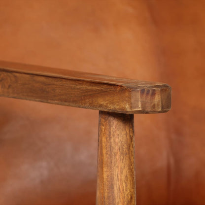2 pcs conjunto de sofás couro genuíno e acácia maciça castanho