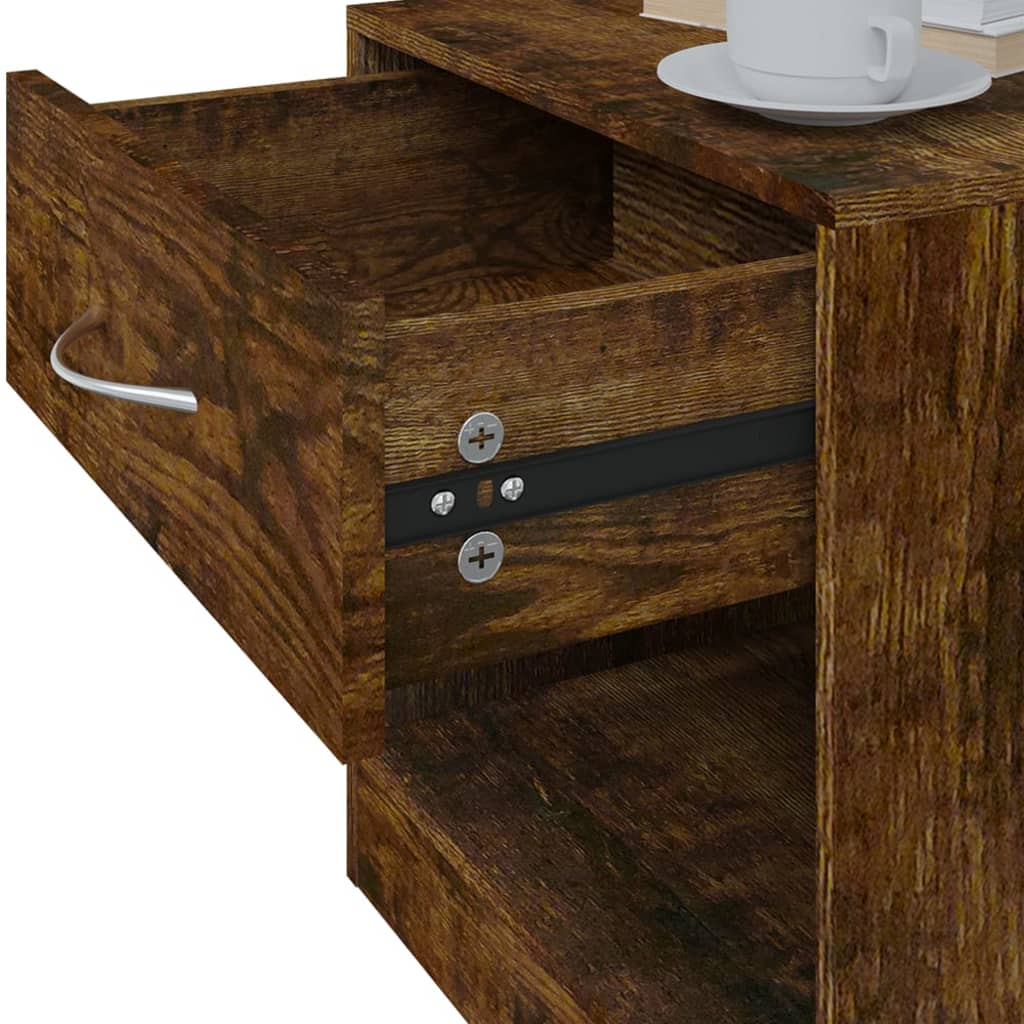 Bedside tables with drawer 2 pcs smoked oak