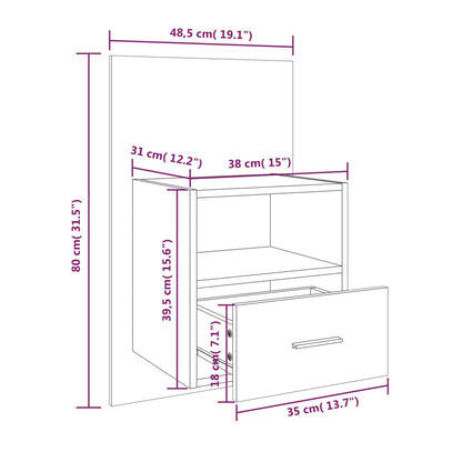 Bedside tables wall mount 2 pcs black