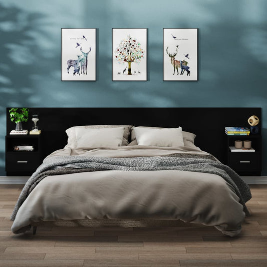 Bedside tables wall mount 2 pcs black