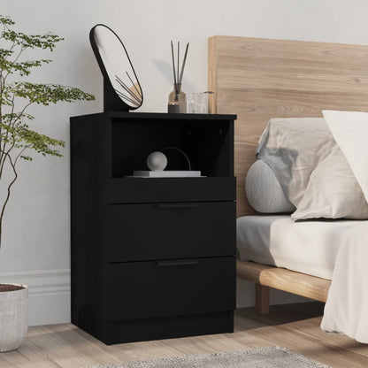 Black processed wood bedside table