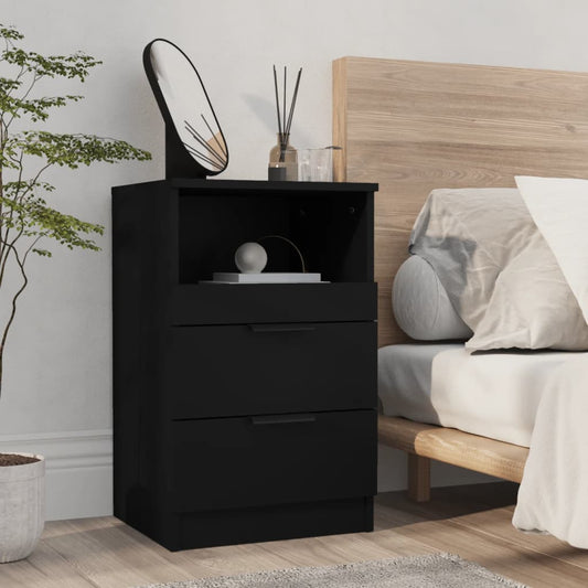 Black processed wood bedside table