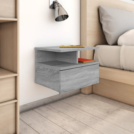Suspended bedside table 40x31x27 cm wood processed Sonoma gray