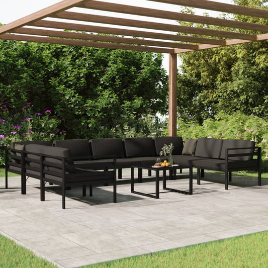 10 pcs conjunto lounge jardim com almofadões alumínio antracite