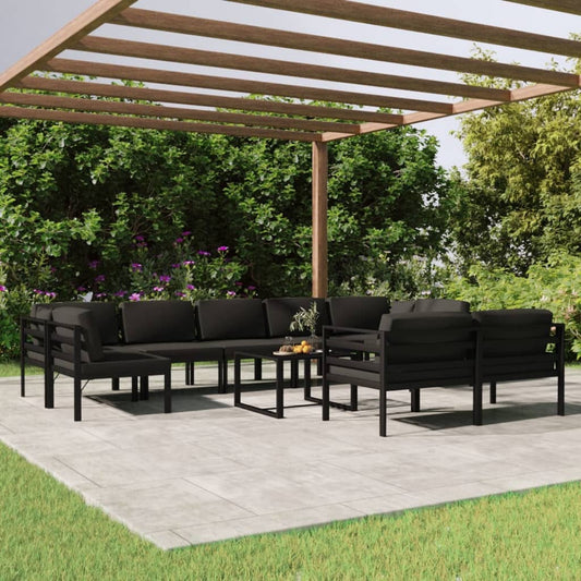 10 pcs conjunto lounge jardim com almofadões alumínio antracite