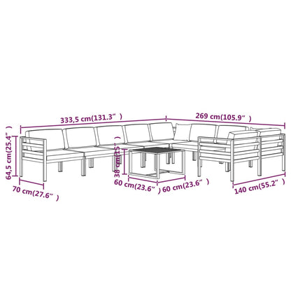 10 pcs conjunto lounge jardim com almofadões alumínio antracite