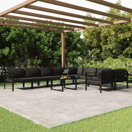 10 pcs conjunto lounge jardim com almofadões alumínio antracite