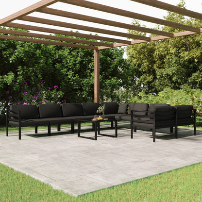 10 pcs conjunto lounge jardim com almofadões alumínio antracite