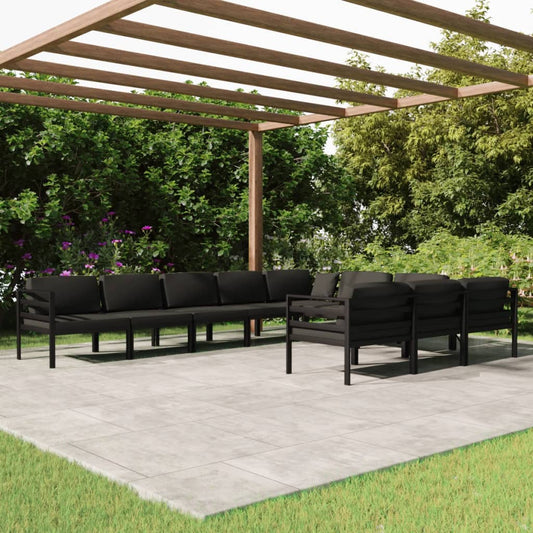 10 pcs conjunto lounge jardim com almofadões alumínio antracite