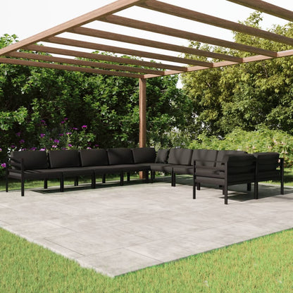 10 pcs conjunto lounge jardim com almofadões alumínio antracite