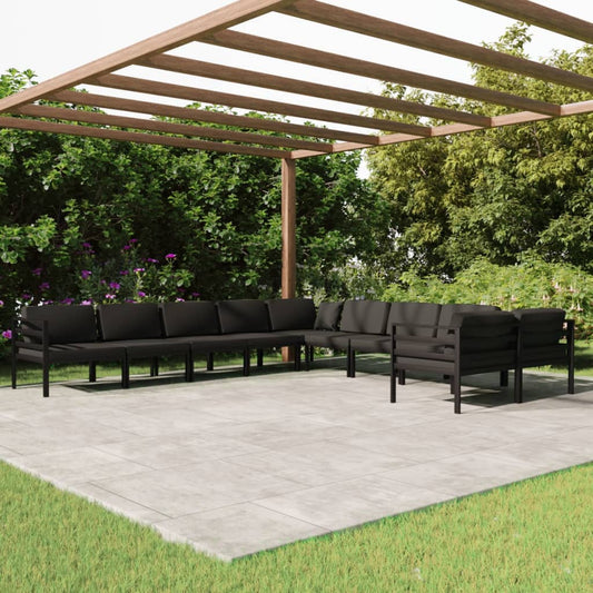 10 pcs conjunto lounge jardim com almofadões alumínio antracite