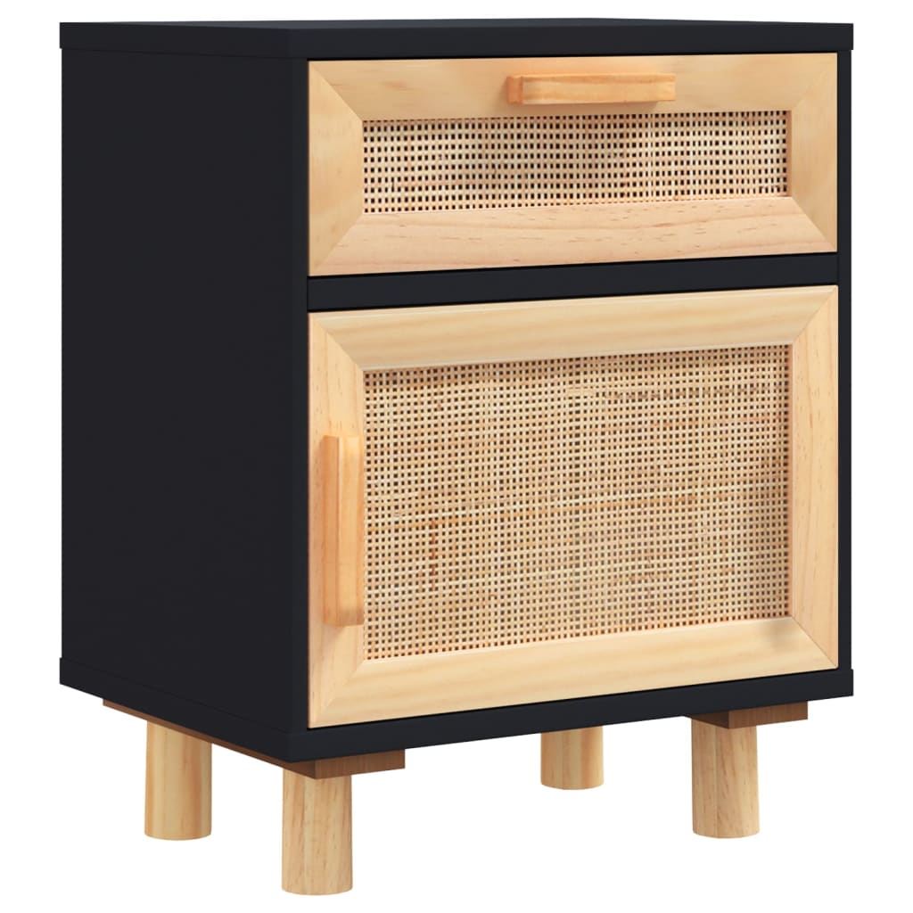 Bedside tables 2 pcs solid pine and natural black wicker