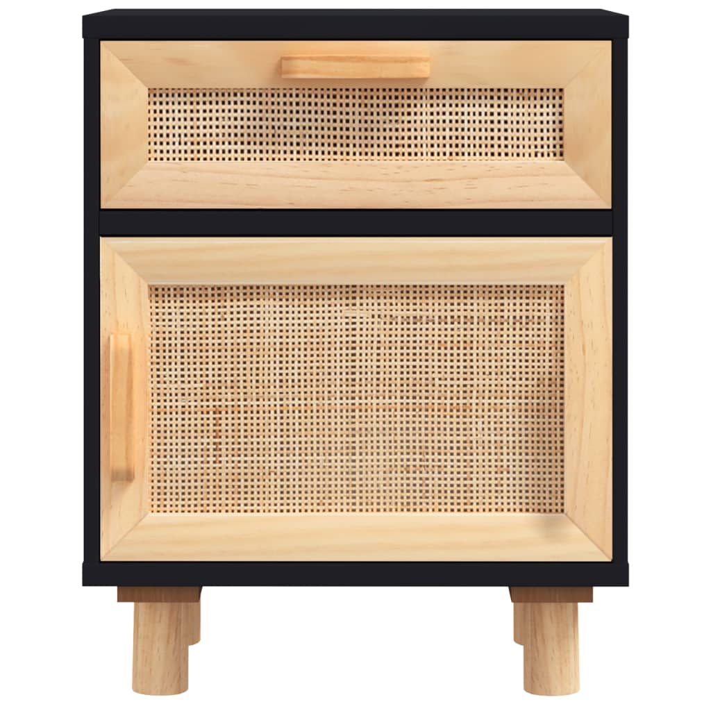 Bedside tables 2 pcs solid pine and natural black wicker