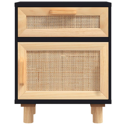 Bedside tables 2 pcs solid pine and natural black wicker