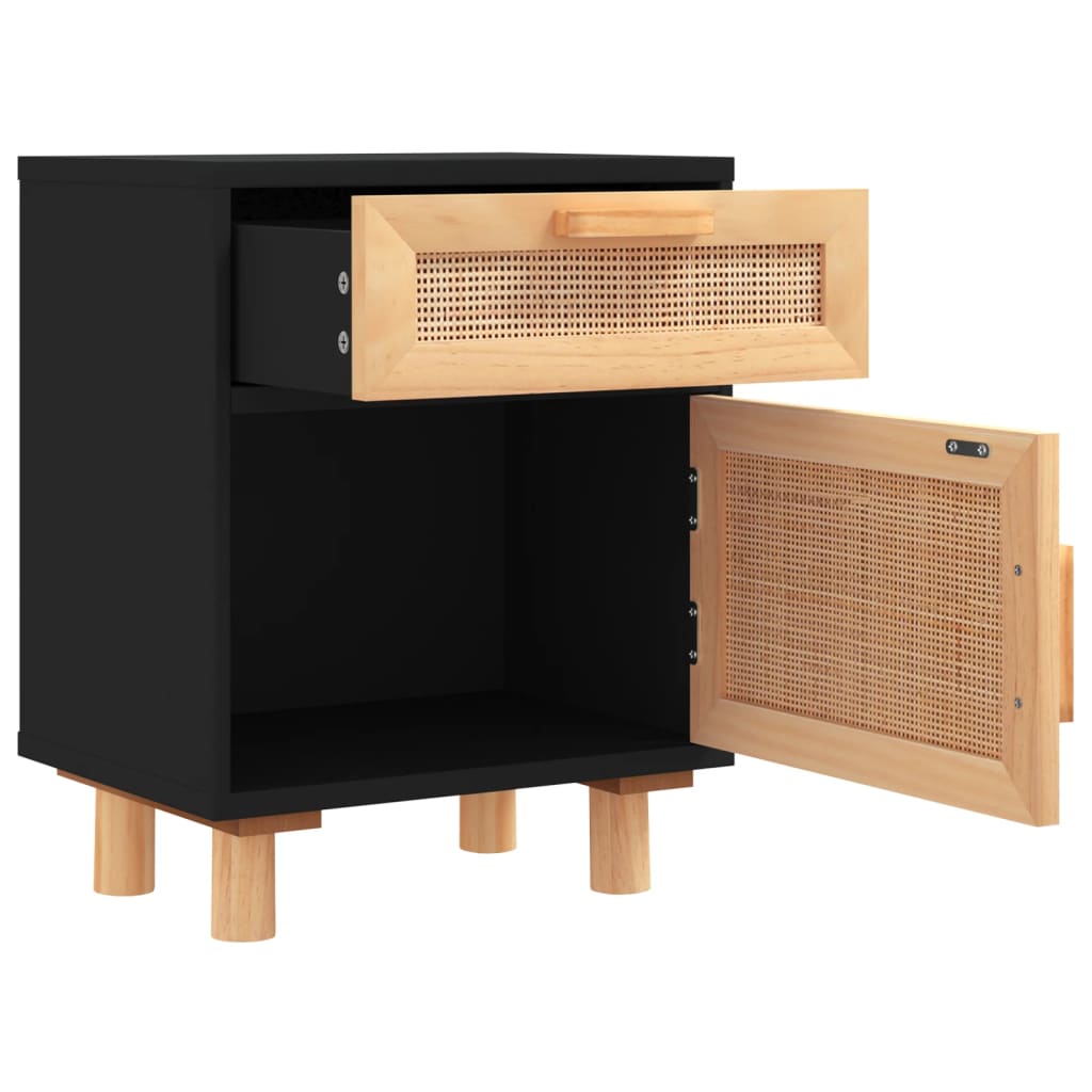 Bedside tables 2 pcs solid pine and natural black wicker