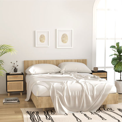Bedside tables 2 pcs solid pine and natural black wicker