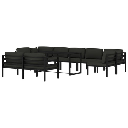 10 pcs conjunto lounge jardim com almofadões alumínio antracite
