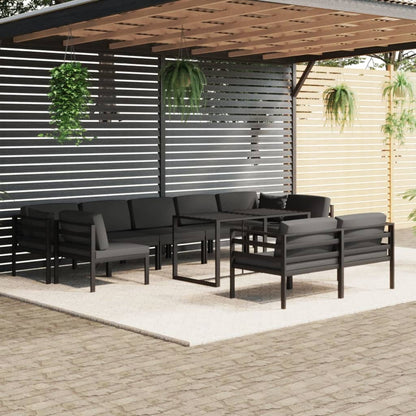10 pcs conjunto lounge jardim com almofadões alumínio antracite