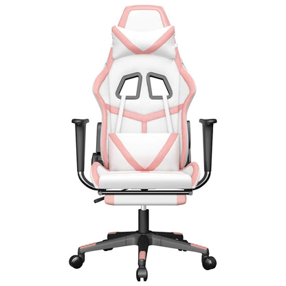 Cadeira gaming massagens c/ apoio pés couro artif. branco/rosa