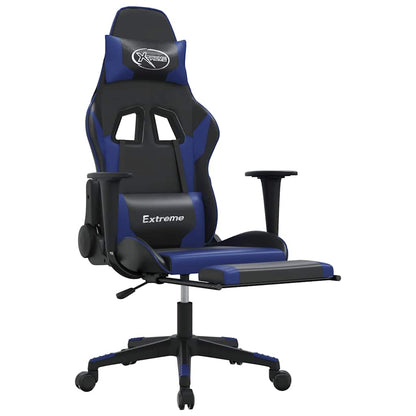 Cadeira gaming massagens c/ apoio pés couro artif. preto/azul