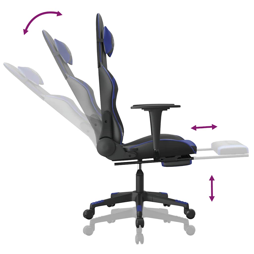 Cadeira gaming massagens c/ apoio pés couro artif. preto/azul