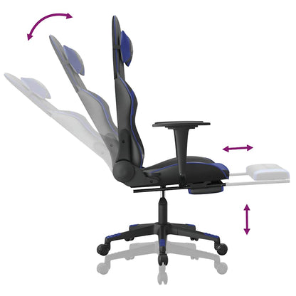 Cadeira gaming massagens c/ apoio pés couro artif. preto/azul