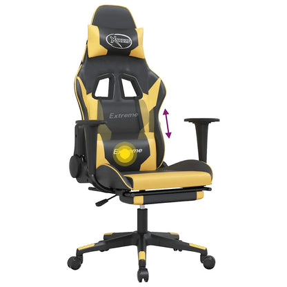 Cadeira gaming massagens c/ apoio pés couro artif. Ouro/Preto