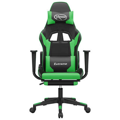 Cadeira gaming massagens c/ apoio pés couro artif. preto/verde