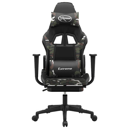 Cadeira gaming massagens apoio pés couro artif preto/camuflagem