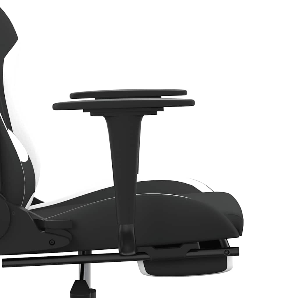 Cadeira de gaming com apoio de pés tecido preto e branco