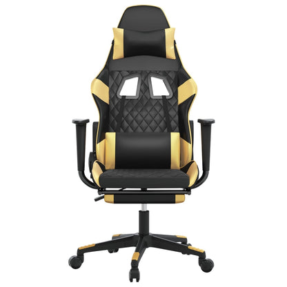 Cadeira gaming massagens c/ apoio pés couro artif. Ouro/Preto