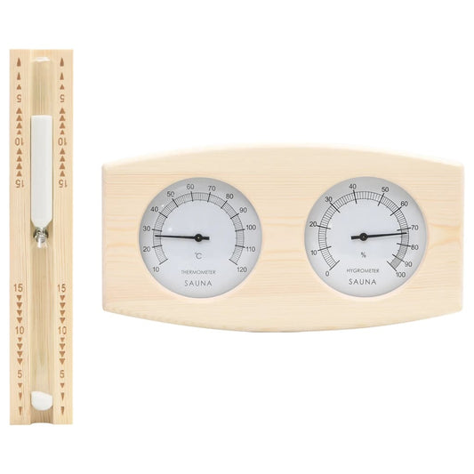 2 in 1 sauna hygrothermograph/timer set. solid pine sand