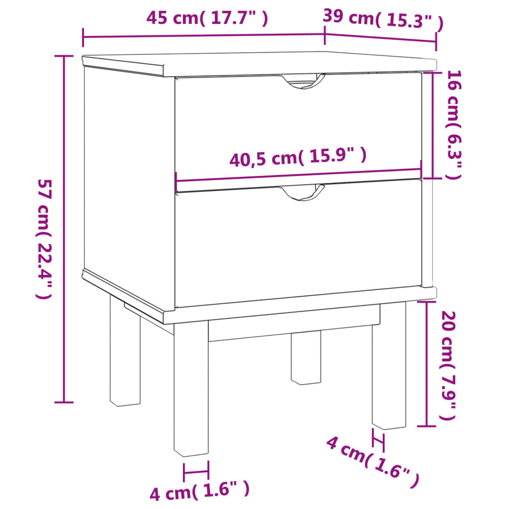 OTTA bedside table 45x39x57 cm solid pine brown/white
