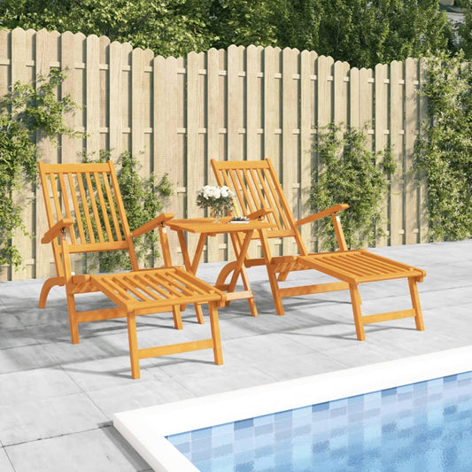 Outdoor sun loungers with footrest/table 2 pcs solid acacia