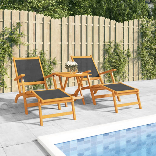 Outdoor terrace chairs with solid acacia/textilene table