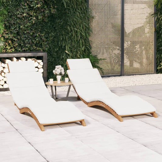 Sun loungers with cushions 2 pcs solid teak wood