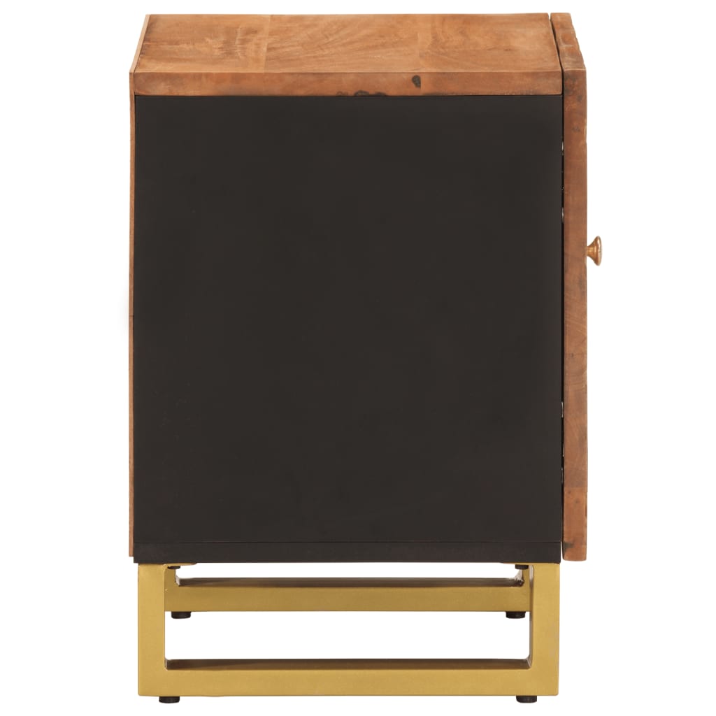 Solid mango wood bedside table in brown and black