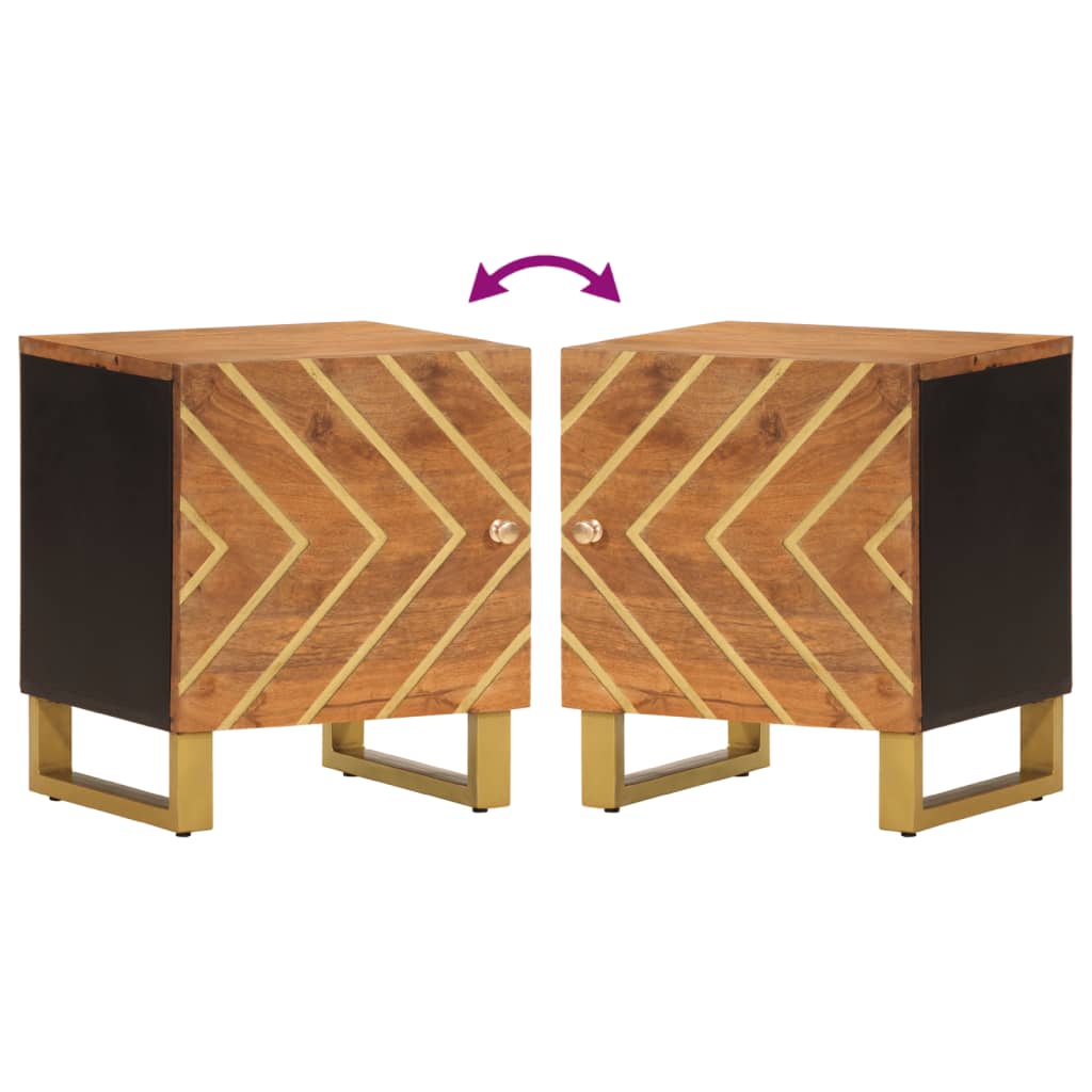 Solid mango wood bedside table in brown and black