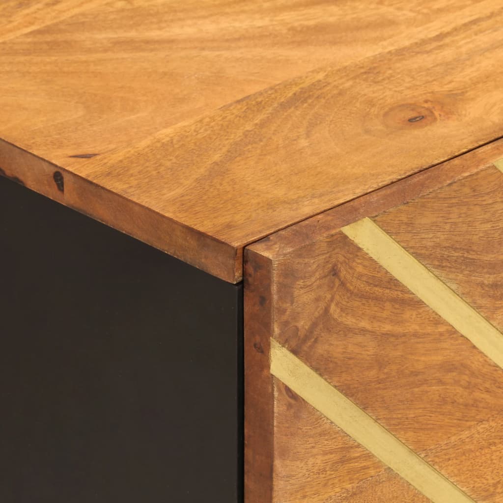 Solid mango wood bedside table in brown and black