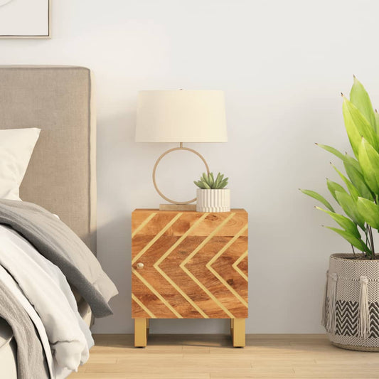 Solid mango wood bedside table in brown and black