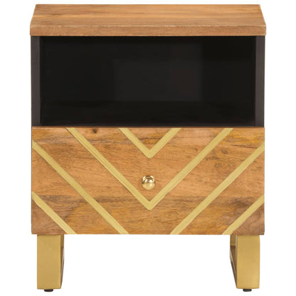 Solid mango wood bedside table in brown and black