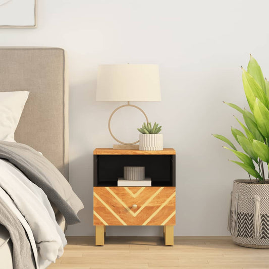 Solid mango wood bedside table in brown and black