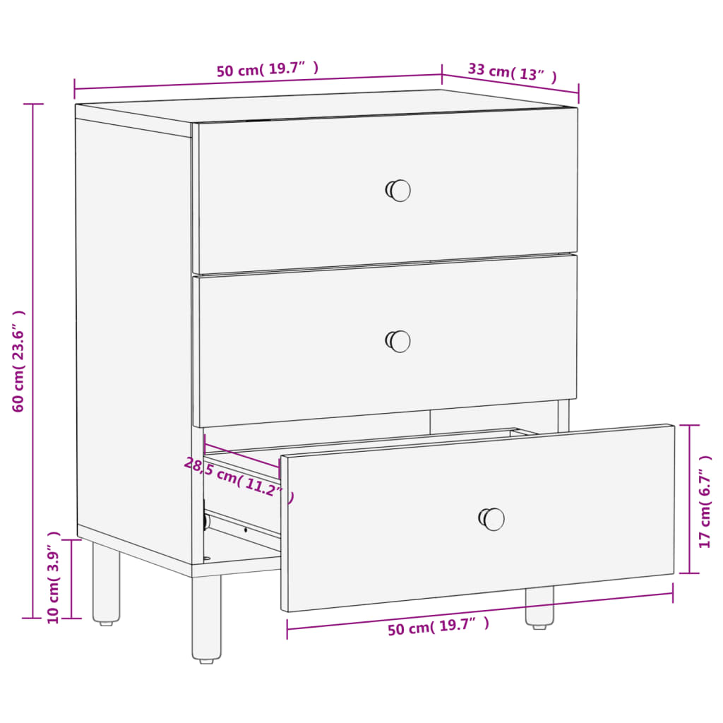 Bedside table 50x33x60 cm solid mango wood black