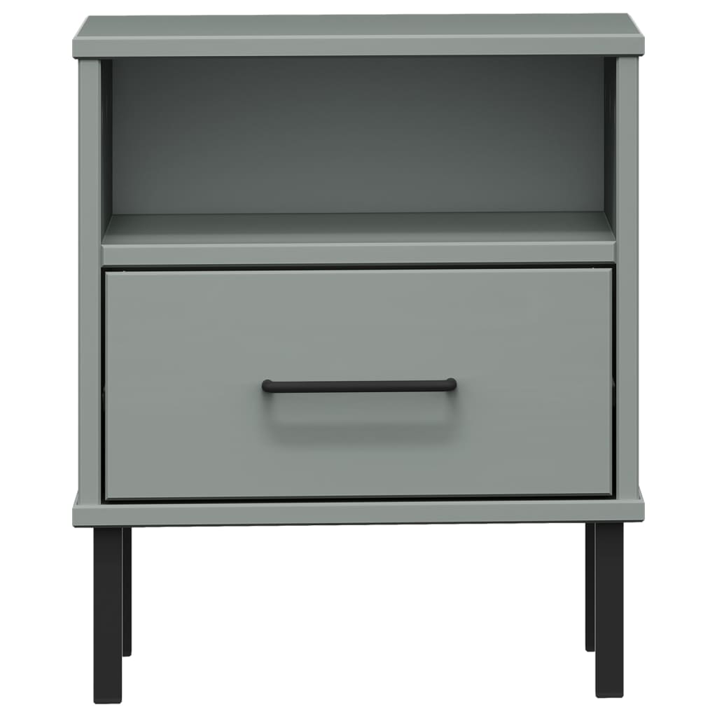 OSLO solid pine grey bedside table with metal legs