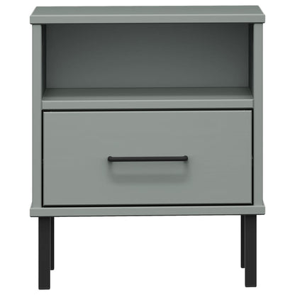 OSLO solid pine grey bedside table with metal legs