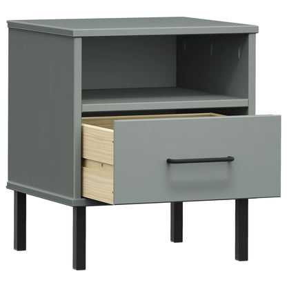 OSLO solid pine grey bedside table with metal legs