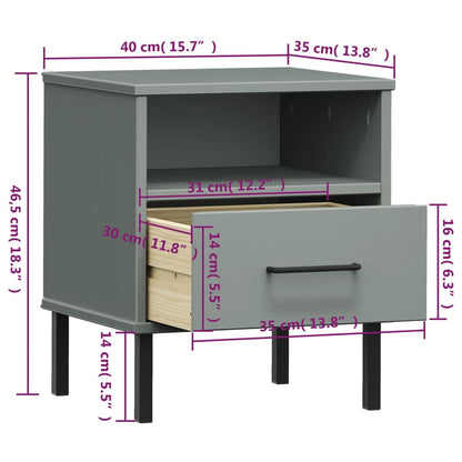 OSLO solid pine grey bedside table with metal legs