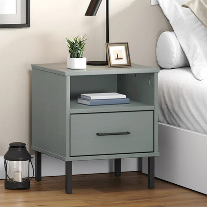OSLO solid pine grey bedside table with metal legs