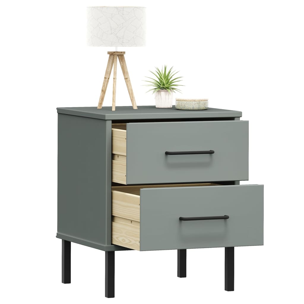 OSLO solid pine grey bedside table with metal legs